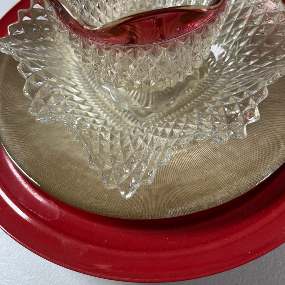 Glass Art Flower, 11 inches, red and Gold, Indiana Glass Diamond point glass - Picture 4 of 9